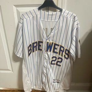 Mens Majestic MLB Milwaukee Brewers Throwback Christian Yelich Jersey